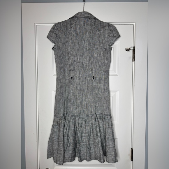 SHANI Linen Drop Waist Gray Ruffle Dress Size 4 ASO Melinda Clarke - Picture 4 of 7